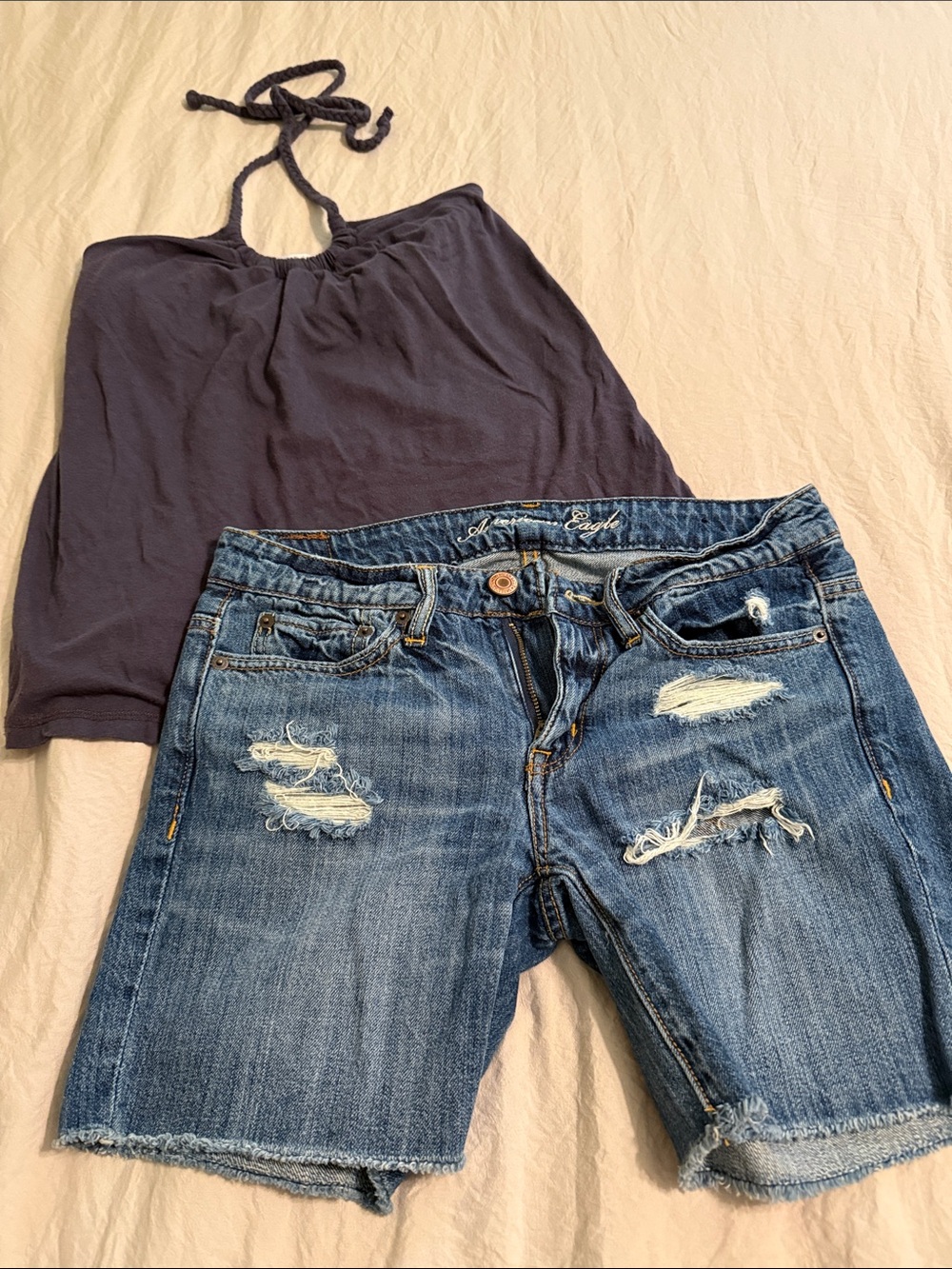 American Eagle Outfitters Distressed Denim Boyfriend Shorts - Blue